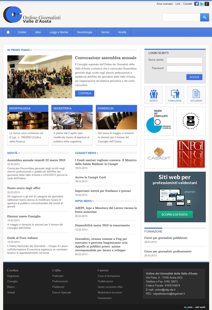 Sito web istituzionale dell'Ordine dei Giornalisti della Valle d'Aosta